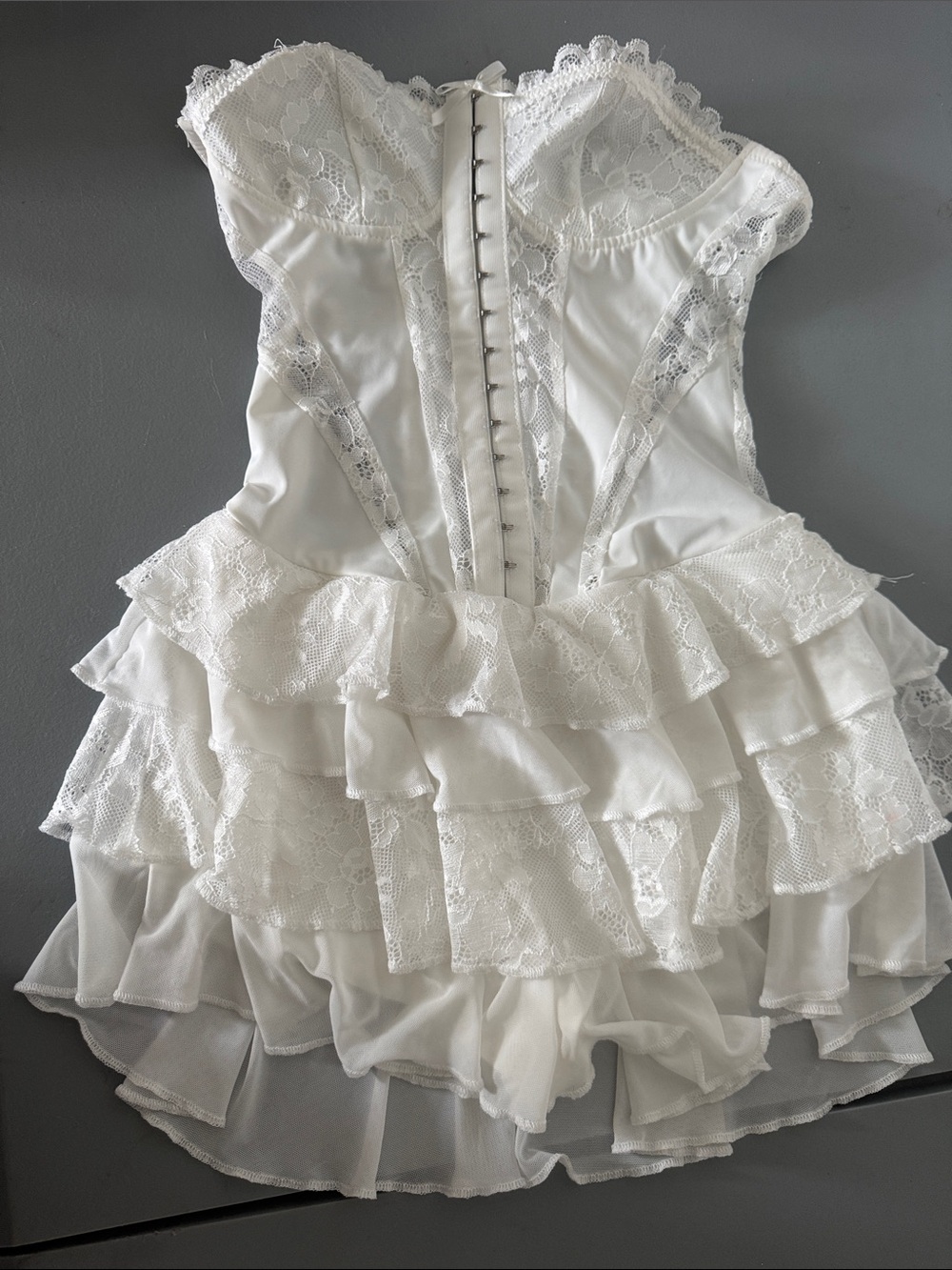 White Lace Ruffled Bustier Dress - Unbranded